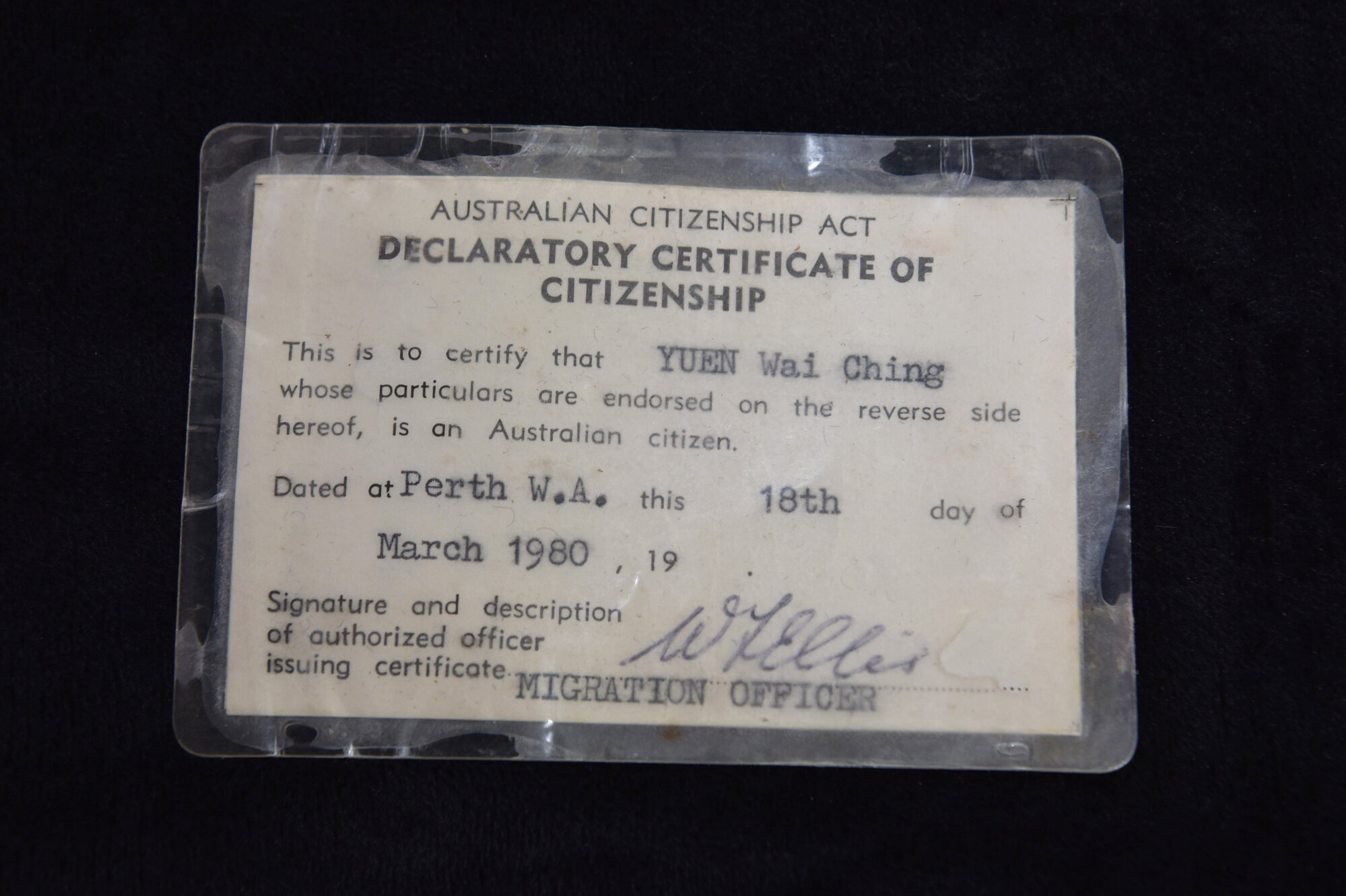 Wai Ching YUEN's Declaratory Certificate of Australian Citizenship