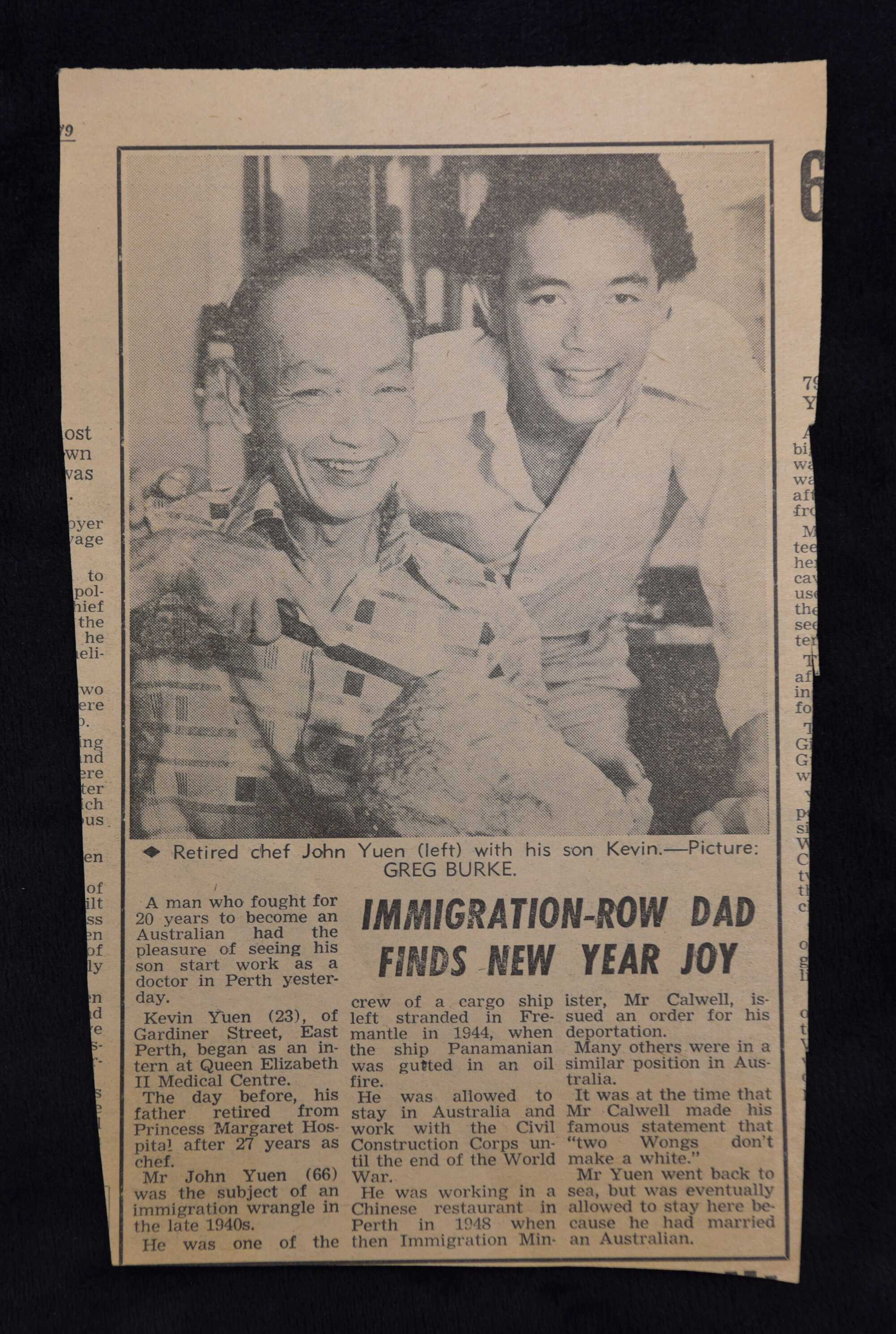 Newspaper clipping: Wai Ching YUEN and son Kevin