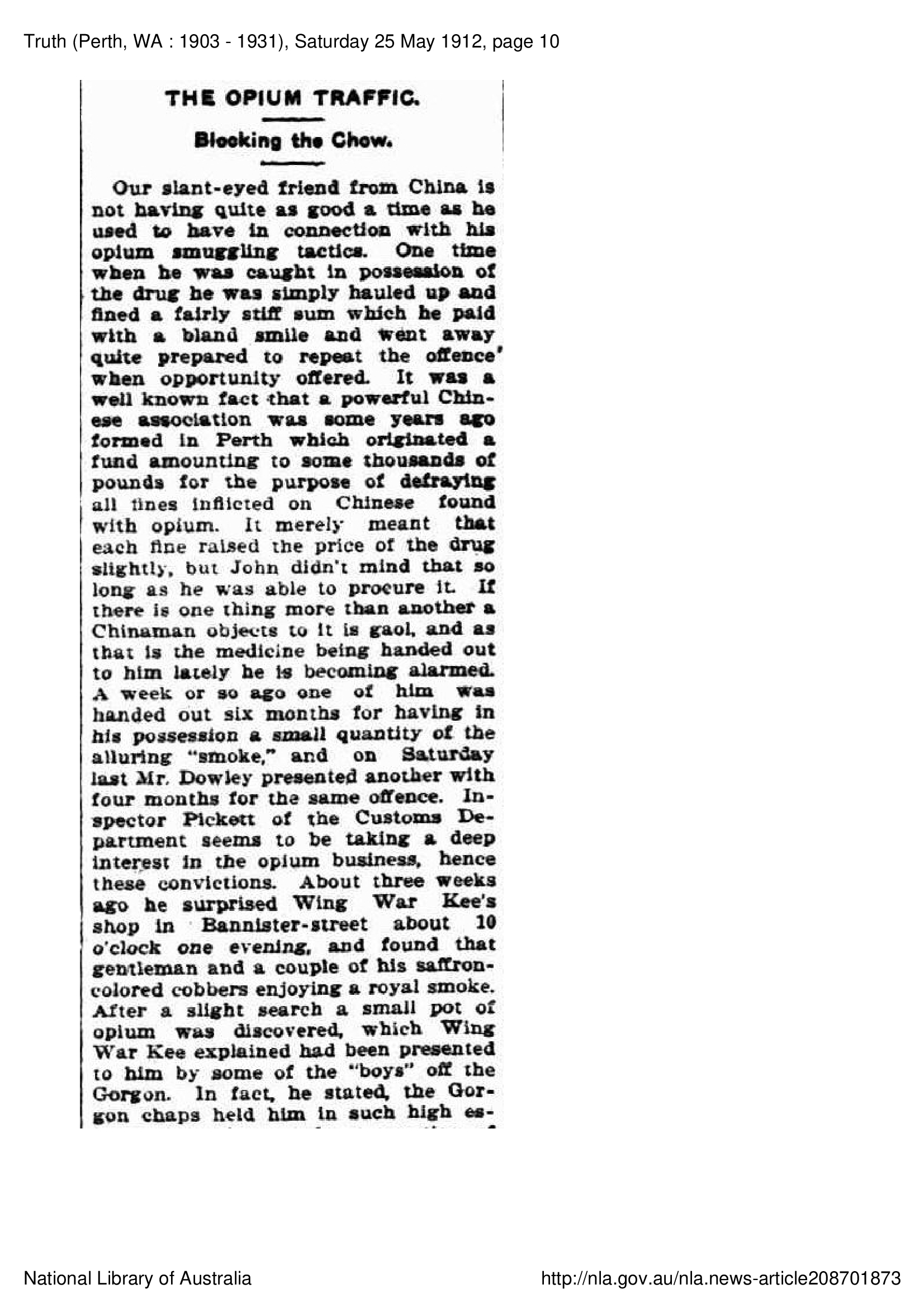 The Opium Traffic - Blocking the Chow