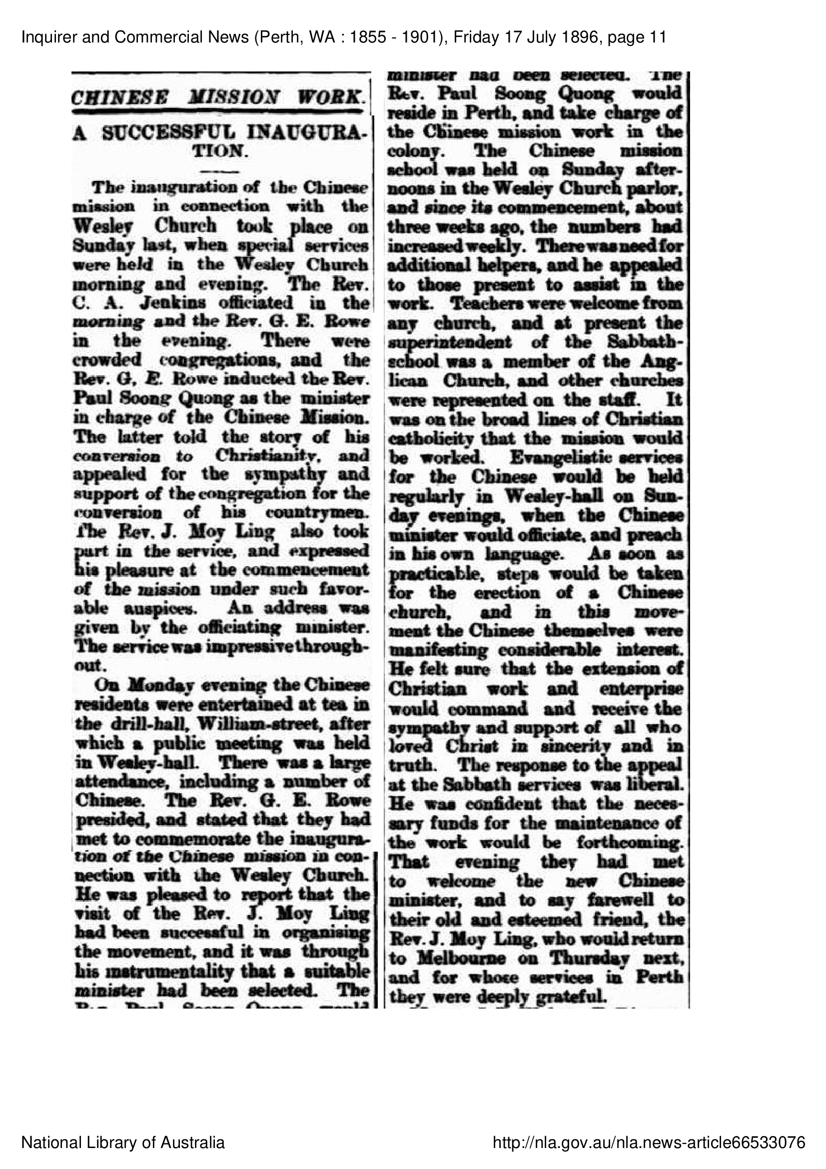 Chinese Mission Work: a successful inauguration