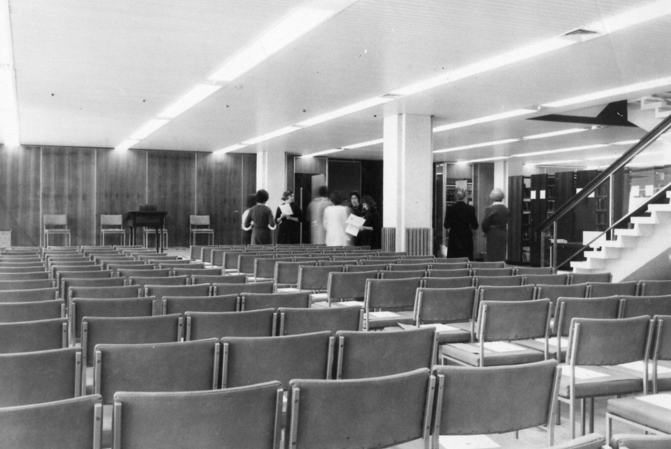 306P - Reid Library interior - Chairs arranged for official opening ceremony - 6 May 1965
