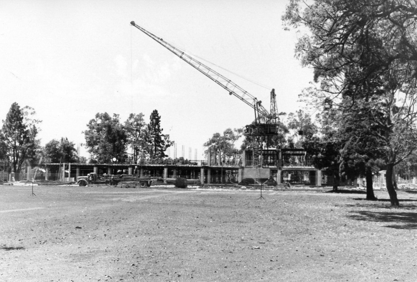 541P - Library Building building under construction from Great Court - Crane and truck in front of building - 14 December 1962