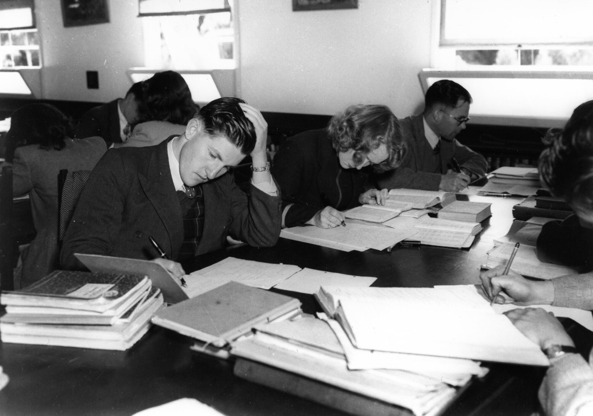 5835P - Close up of students studying in Library extension to Administration Building - October 1949