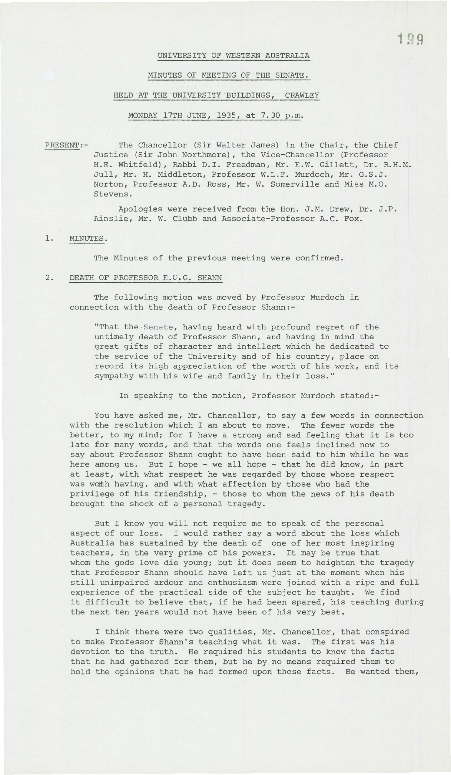 Minutes - Meeting of the Senate - 17 June 1935 - Folio 199 - 211