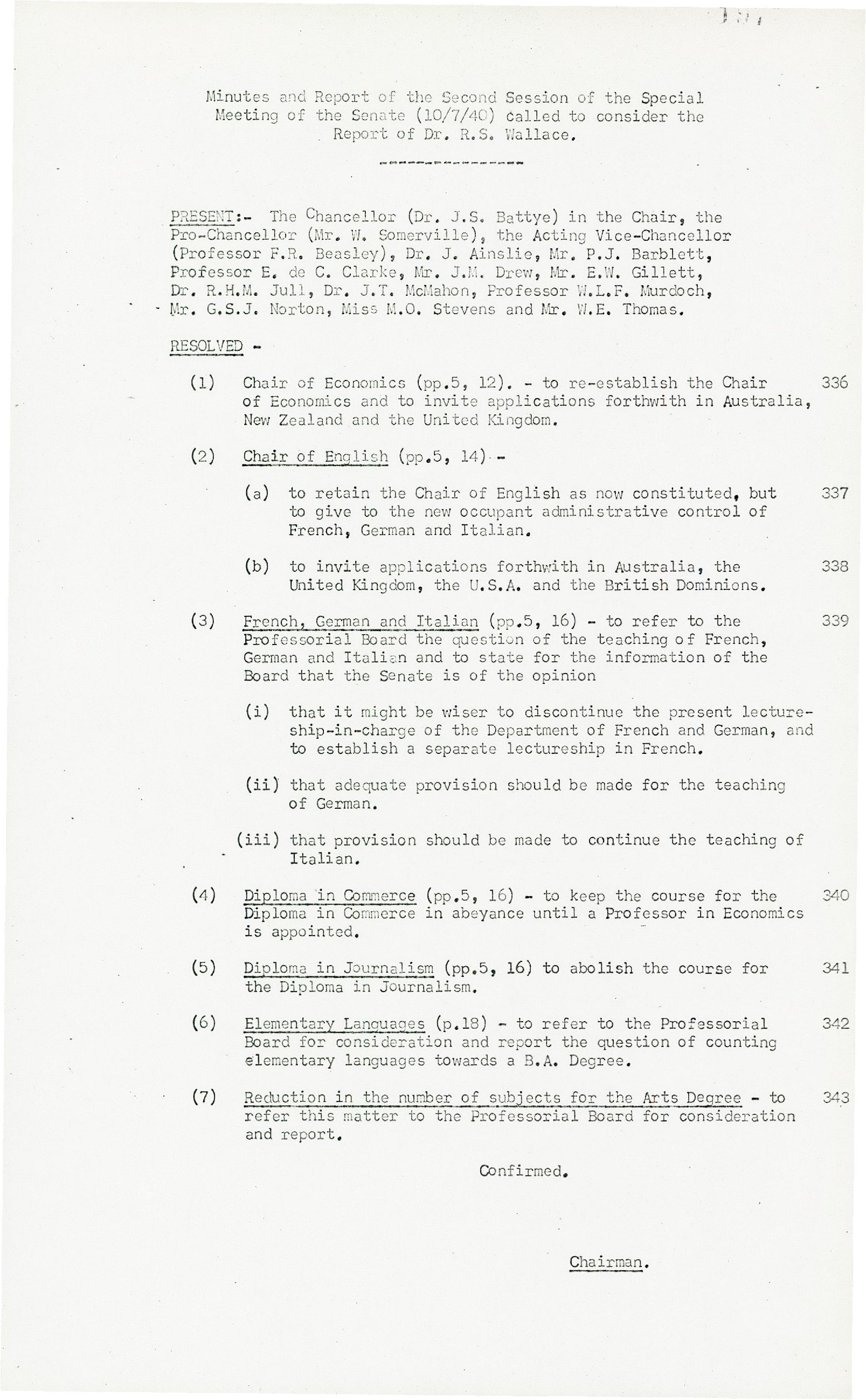 Minutes and Report of the Second Session of Special Meeting of the Senate - 10 July 1940 - Folio 197