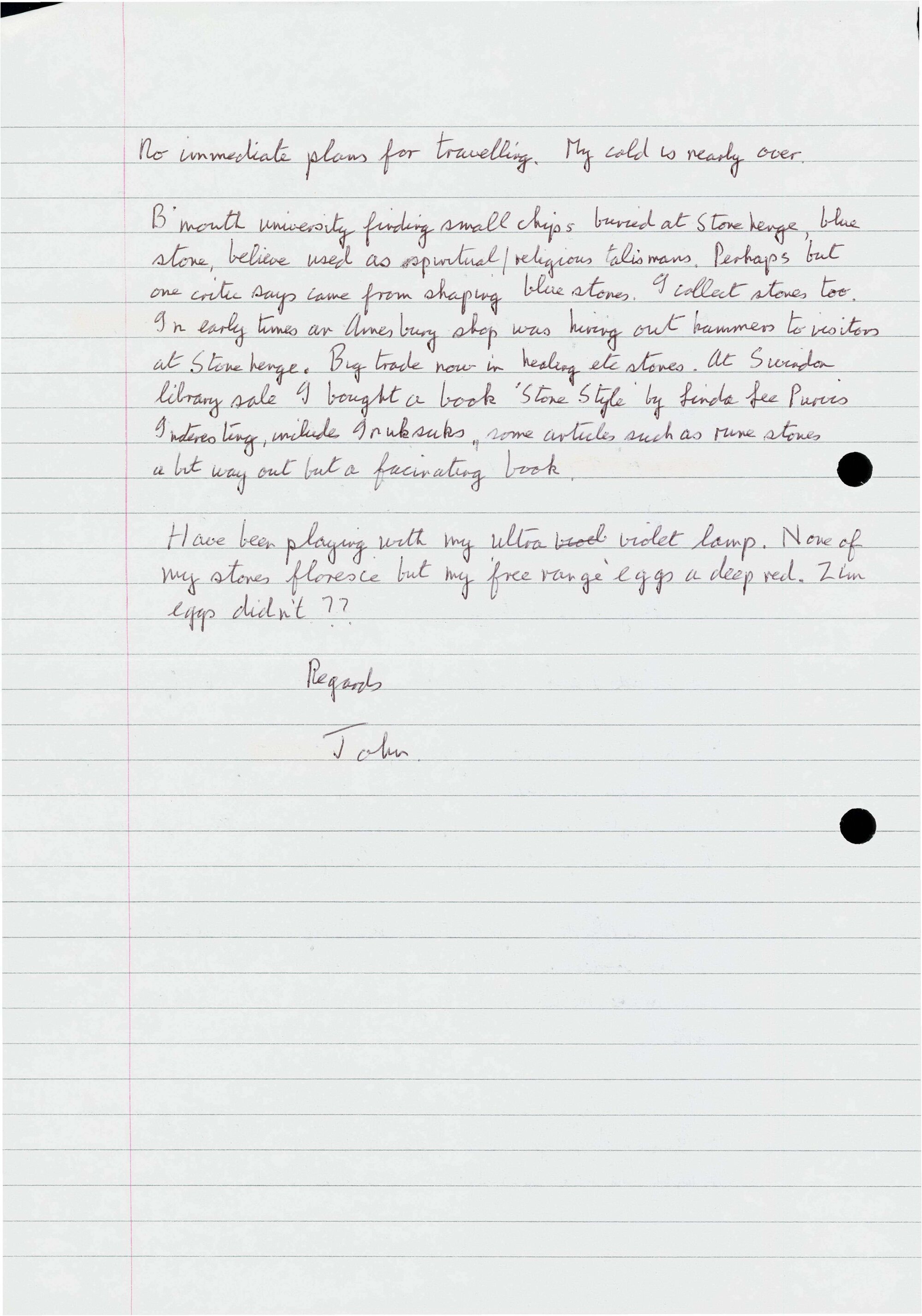 John [sic] letter, to Peter Genge, [1986] September 29