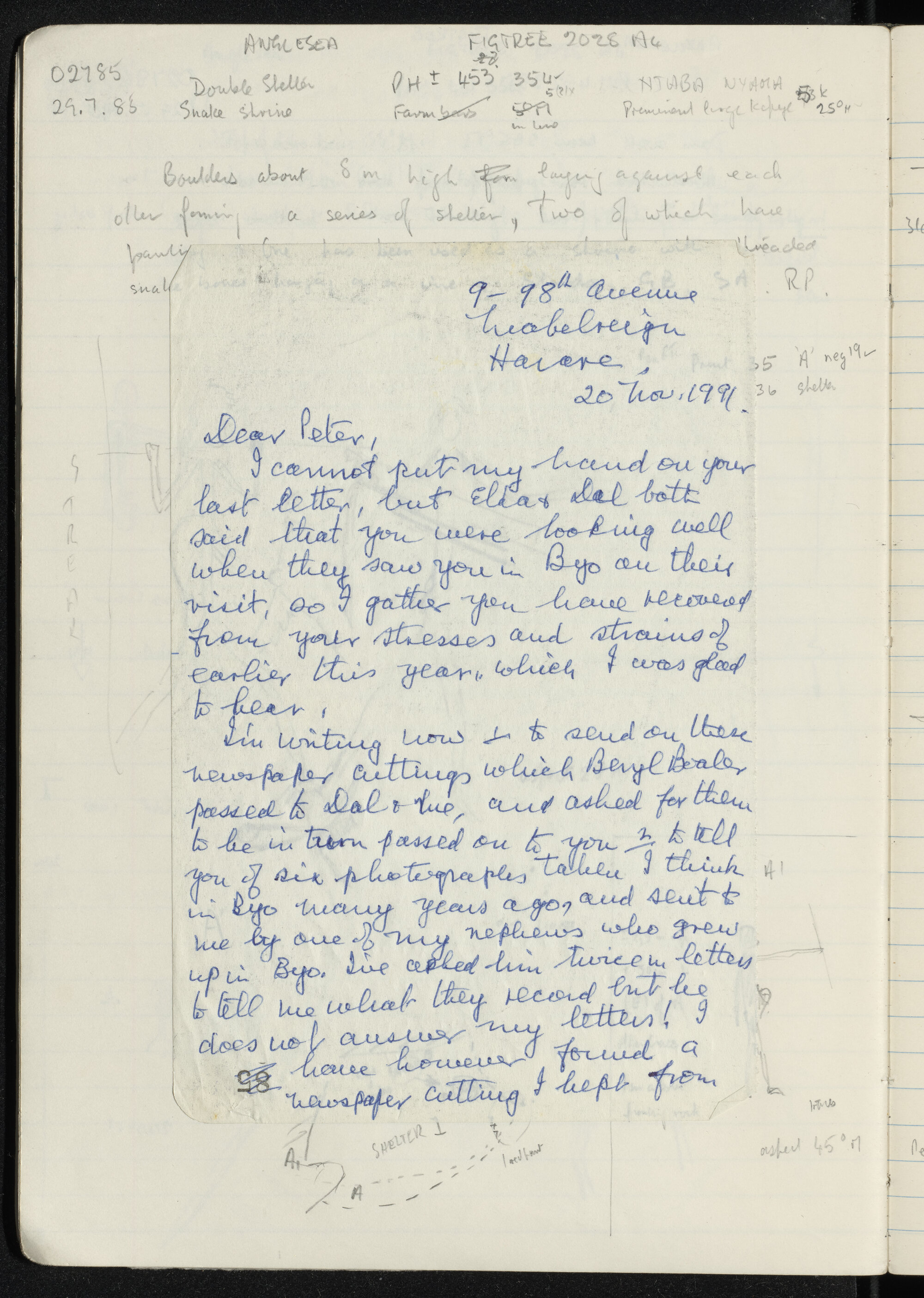 Peggy [sic] letter, to Peter Genge, 1991 November 20