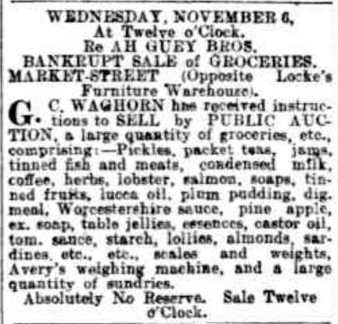 Ah Guey Bankruptcy Sale, 1901