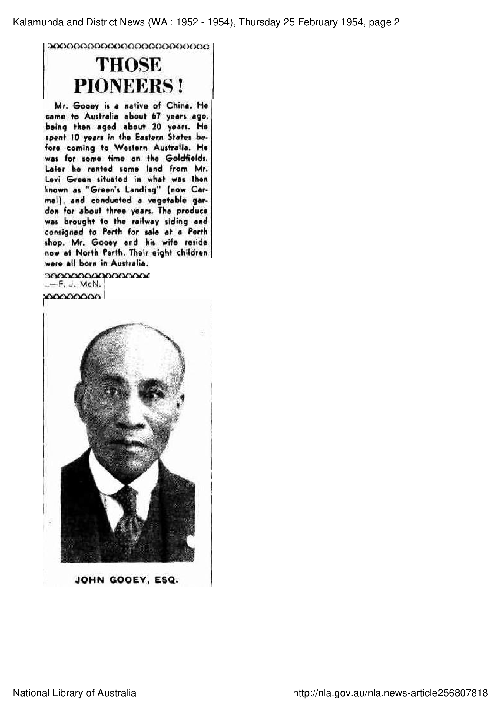 Those Pioneers! John Gooey Esq.