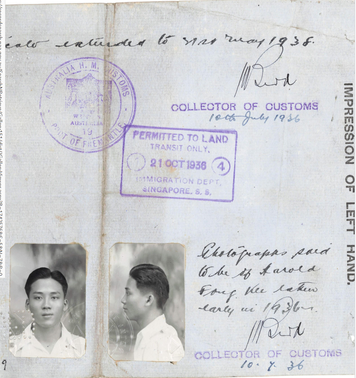 Photographs of Fong Kee Harold in 1936