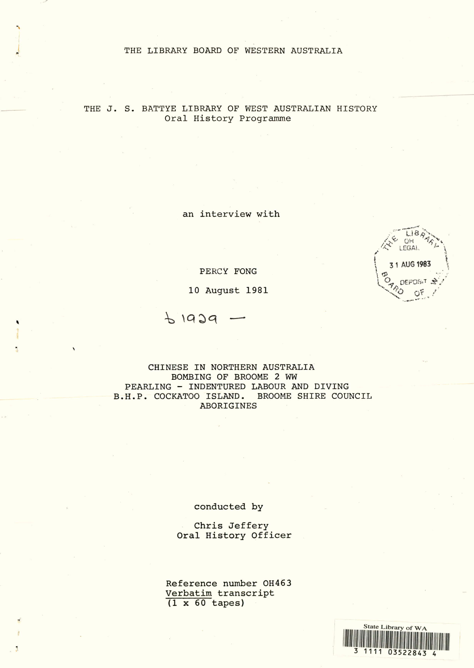 Oral History Transcript - Percy Fong