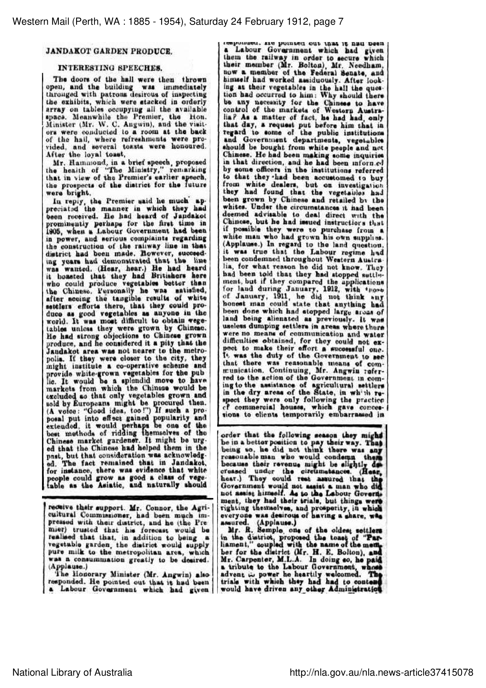 Jandakot Garden Produce - 1912