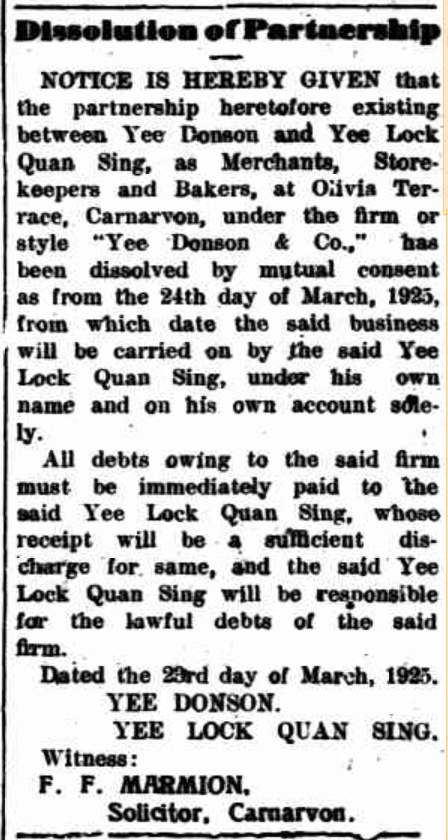 Dissolution of partnership - Yee Donson and Yee Lock