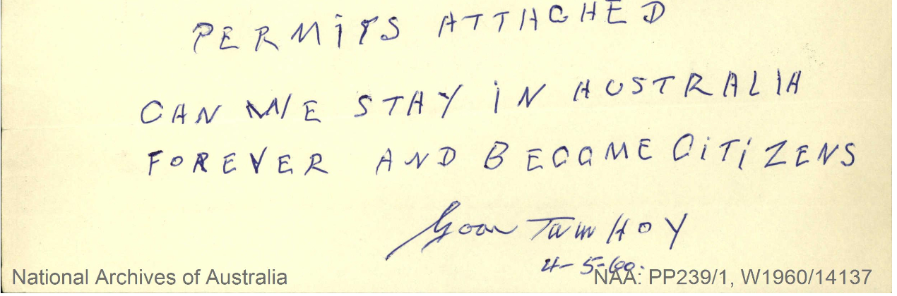 Goon Tam Hoy's request for citizenship - 1960