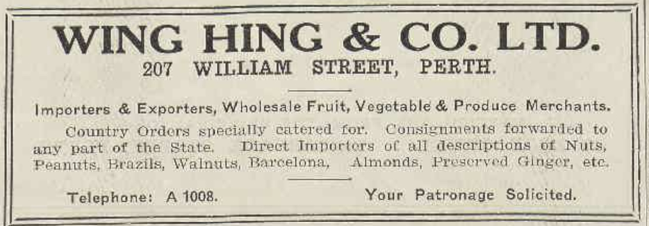 Wing Hing &amp; Co. Advertisement - 1927