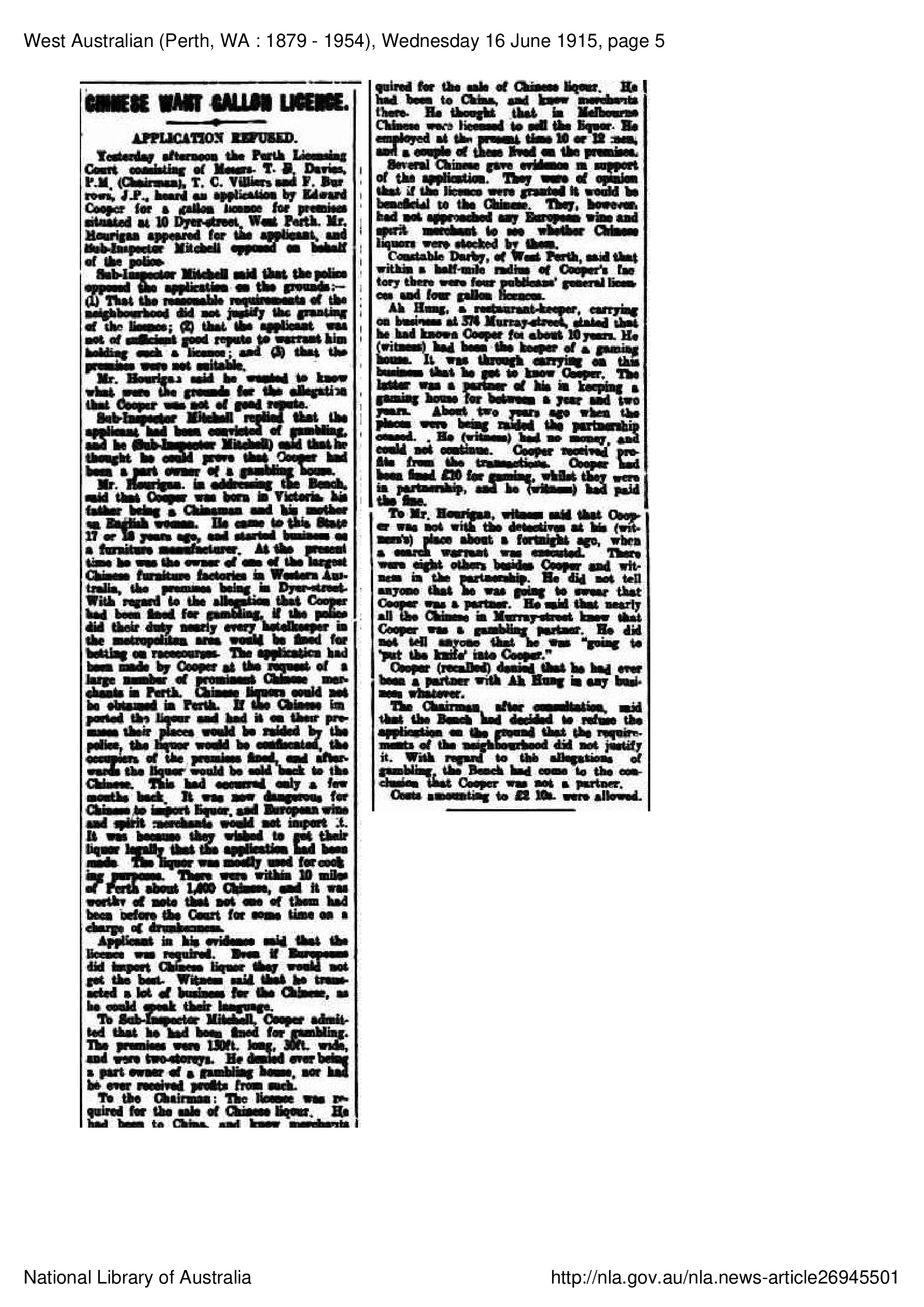 Chinese Want Gallon Licence - 1915