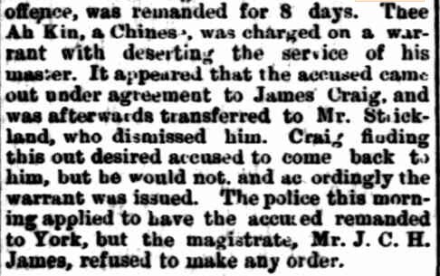 Thee Ah Kin deserts service of James Craig