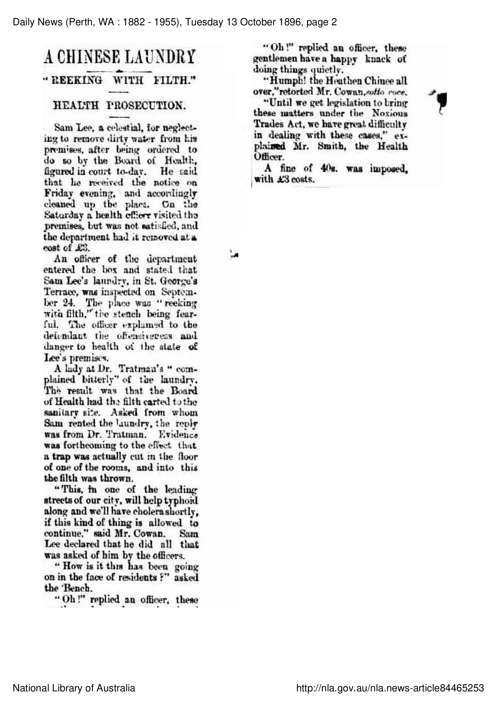 Sam Lee - October 1896 article
