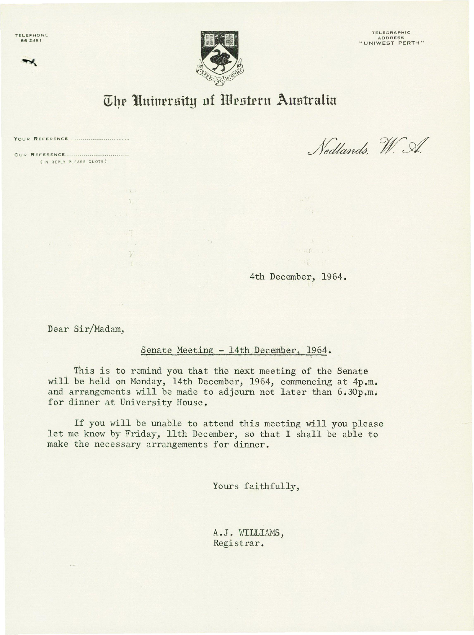 Additional Agenda Attachments - Meeting of the Senate - 14 December 1964