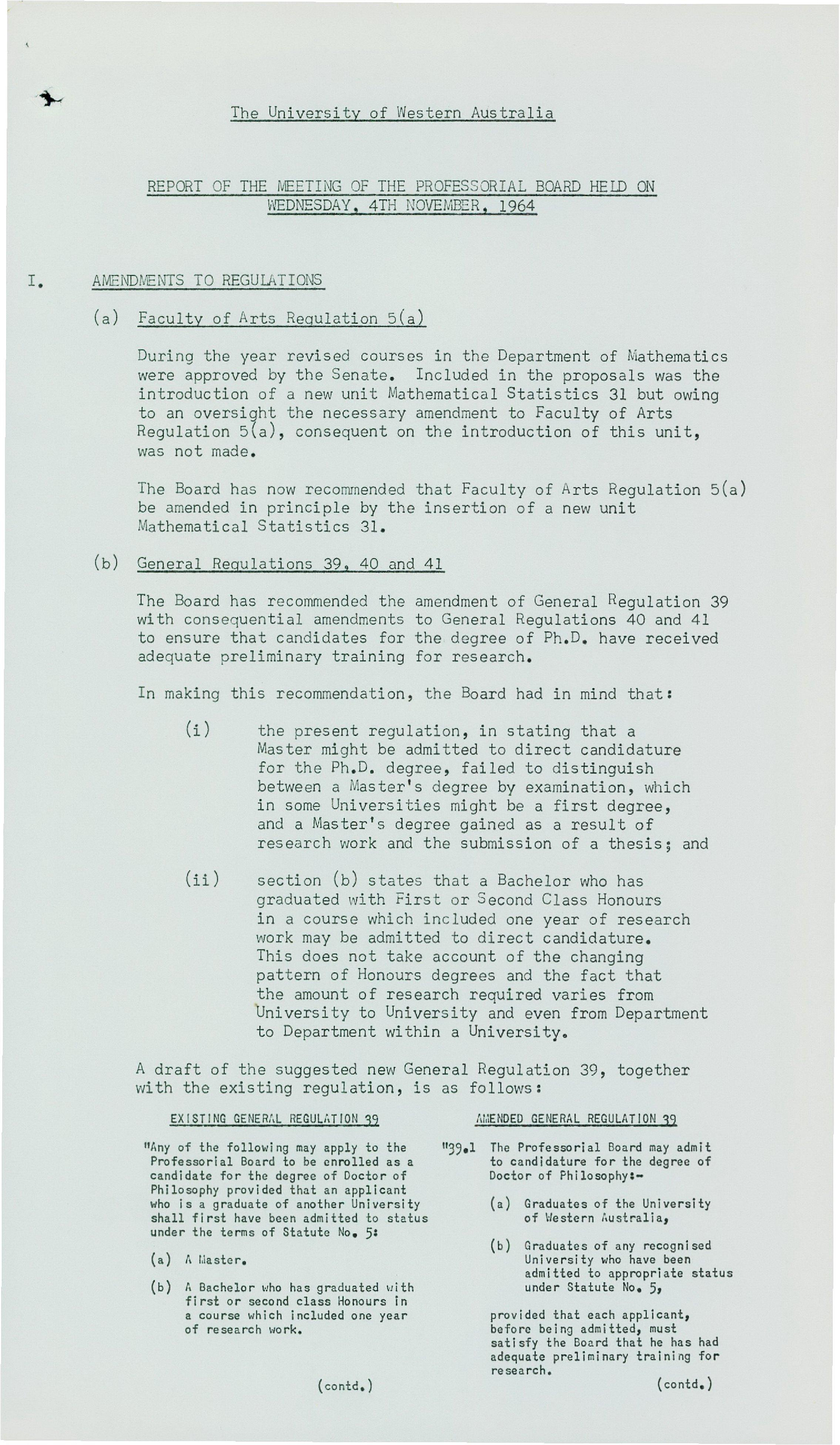 Additional Agenda Attachments - Meeting of the Senate - 23 November 1964