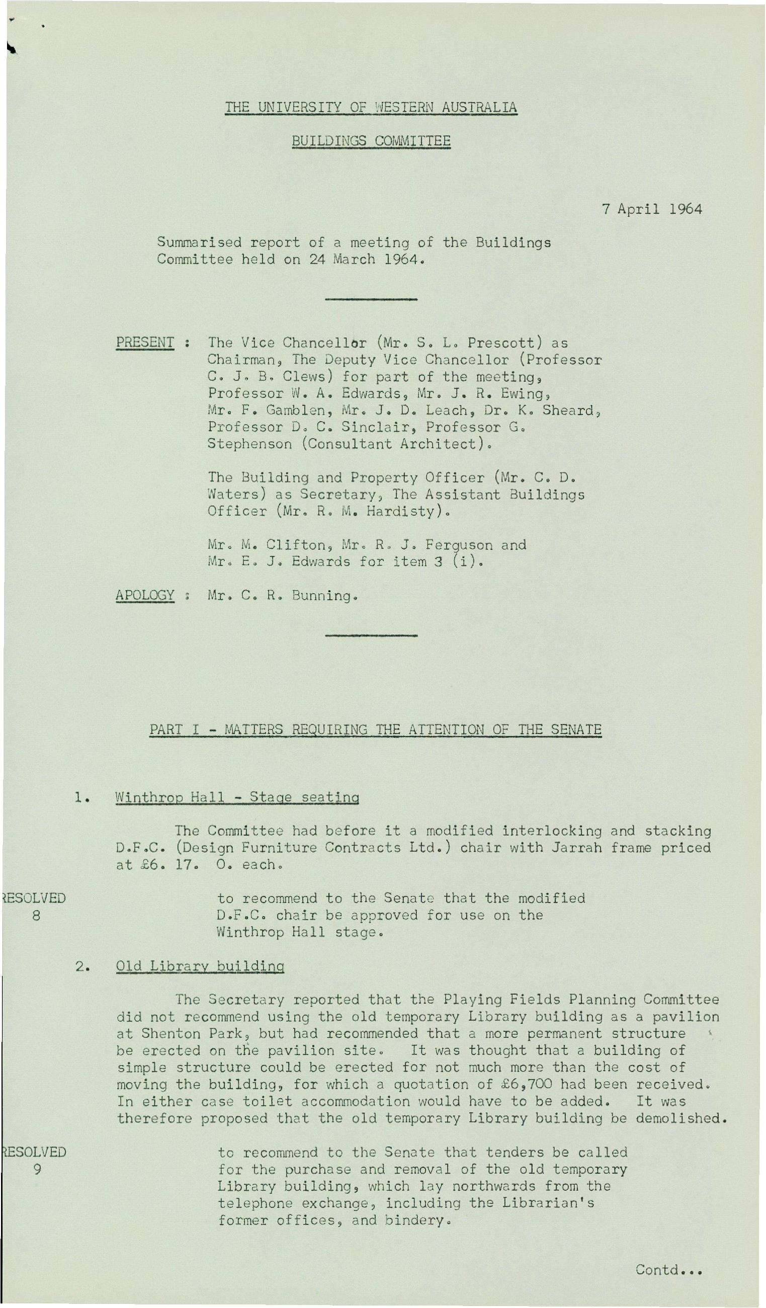 Additional Agenda Attachments - Meeting of the Senate - 27 April 1964