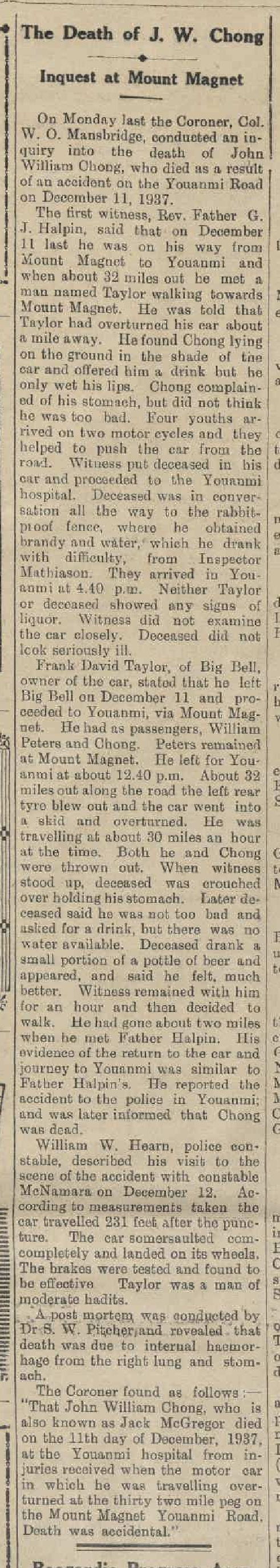 Death of Chong John William McGregor