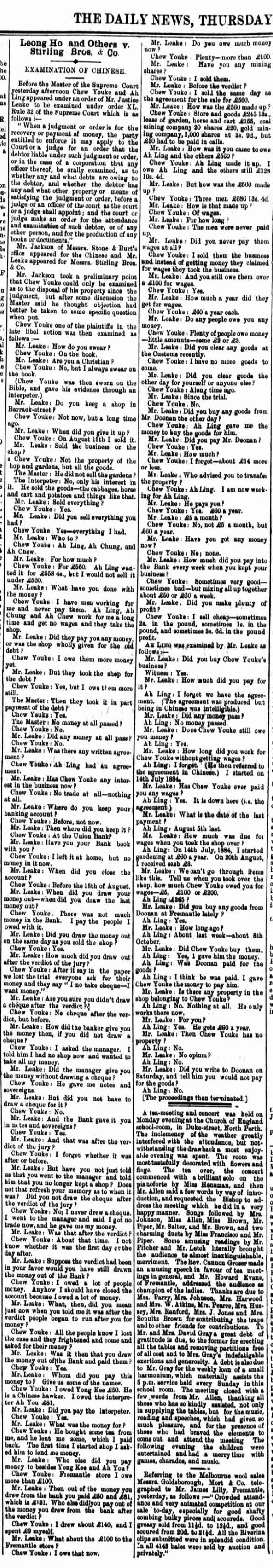 Leong Ho and Others v. Stirling Brothers &amp; Co.