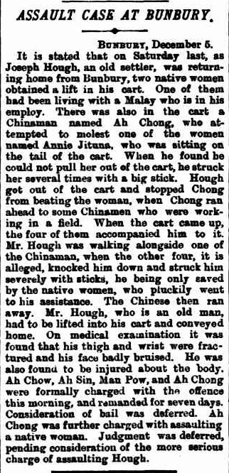 Assault Case In Bunbury 1898
