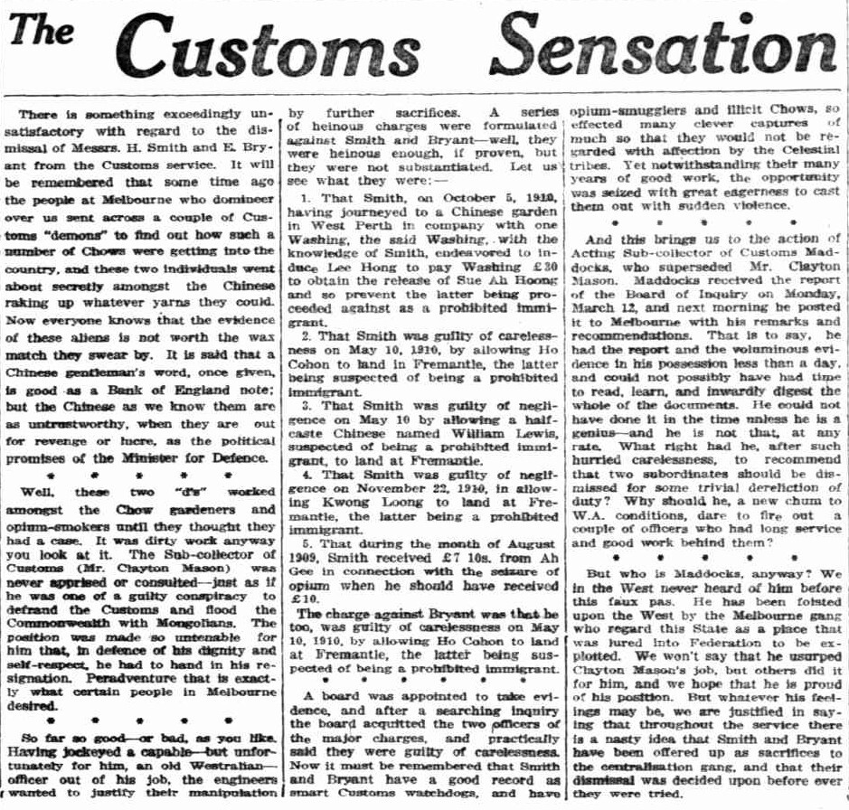 The Customs Sensation 1911