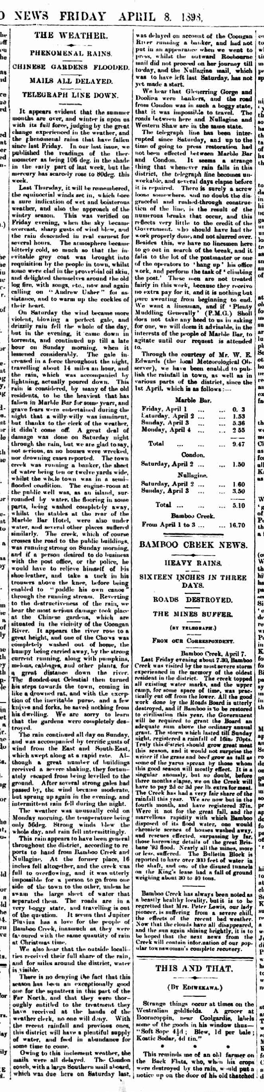 Chinese market gardens on Coongan River, near Marble Bar, flooded April 1898