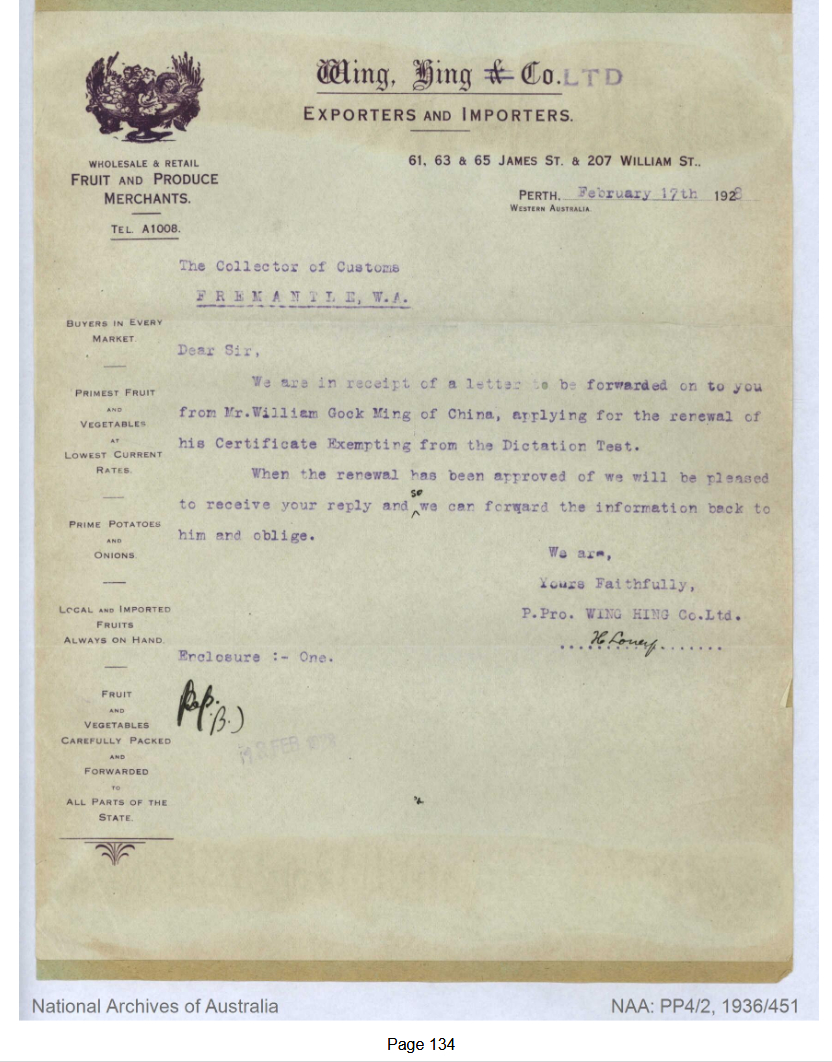 Wing Hing &amp; Co. - letterhead 1928