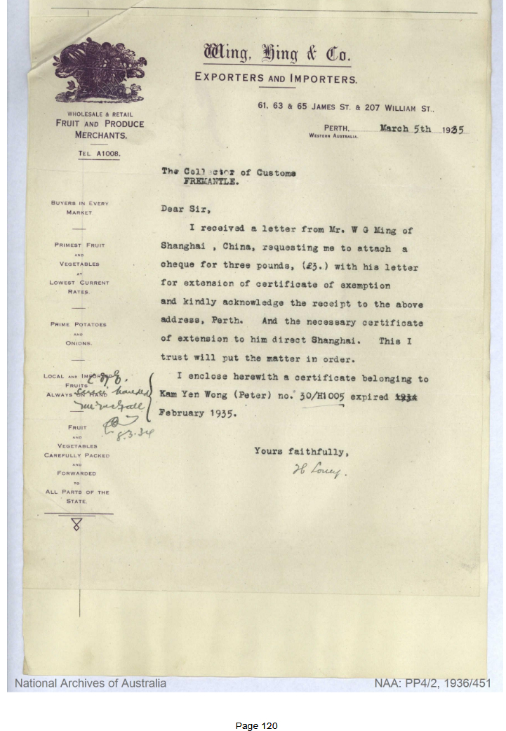 Wing Hing &amp; Co. - letter 1935