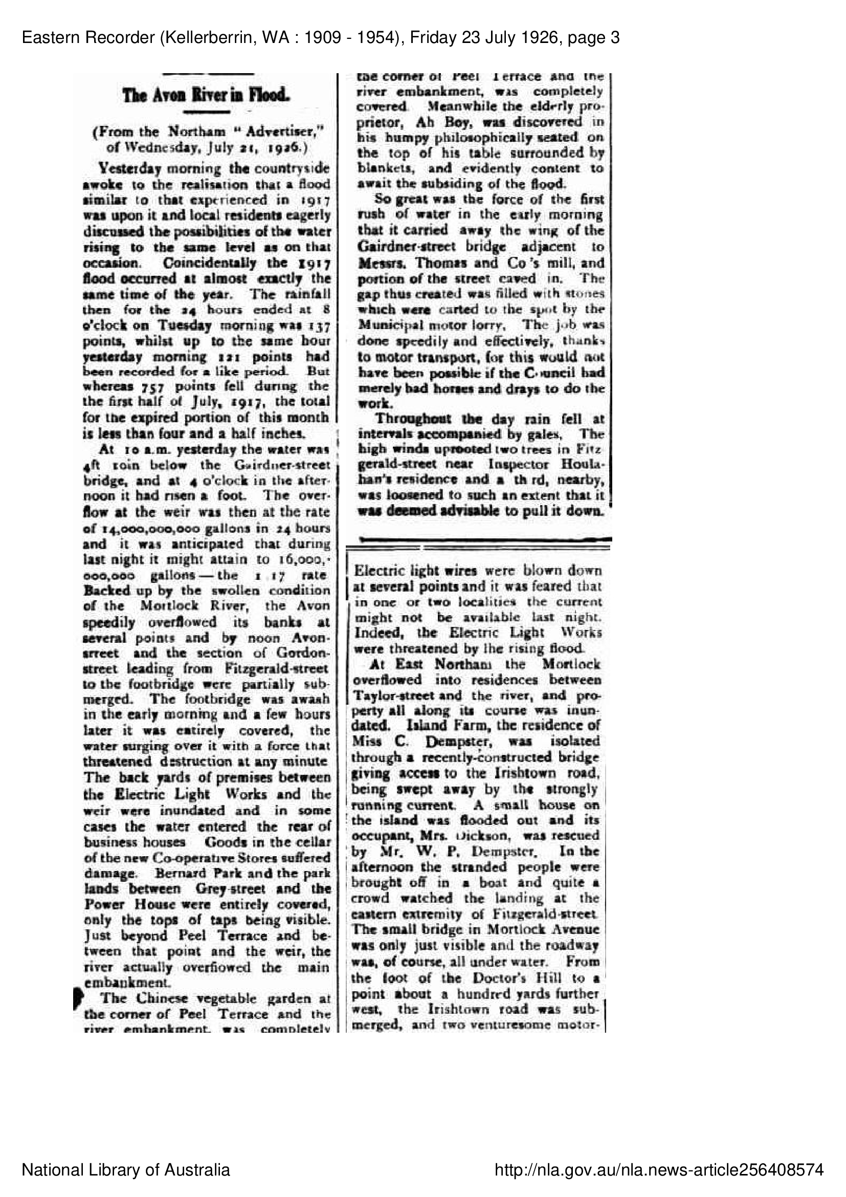 The Avon River in Flood 1926