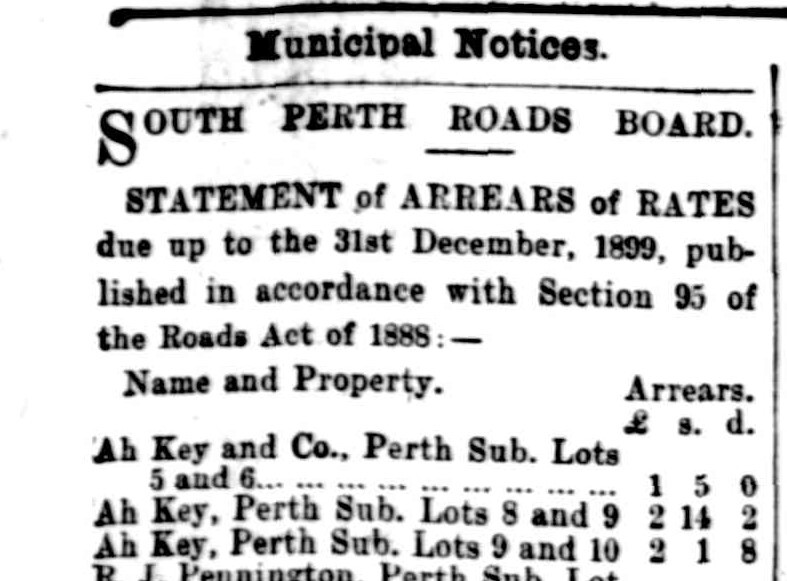Ah Key &amp; Co. Lots in South Perth, 1900