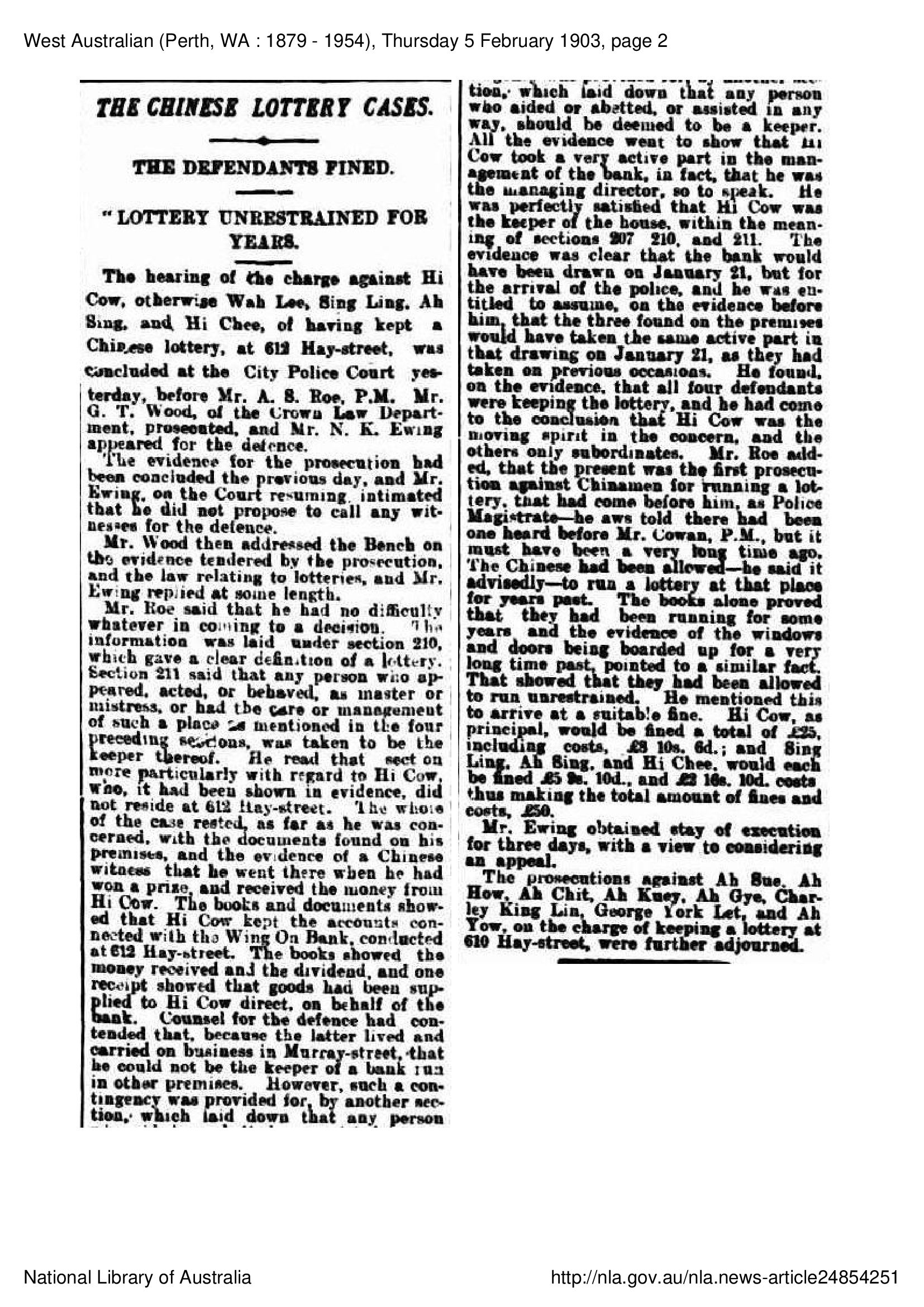 The Chinese Lottery Case February 1903