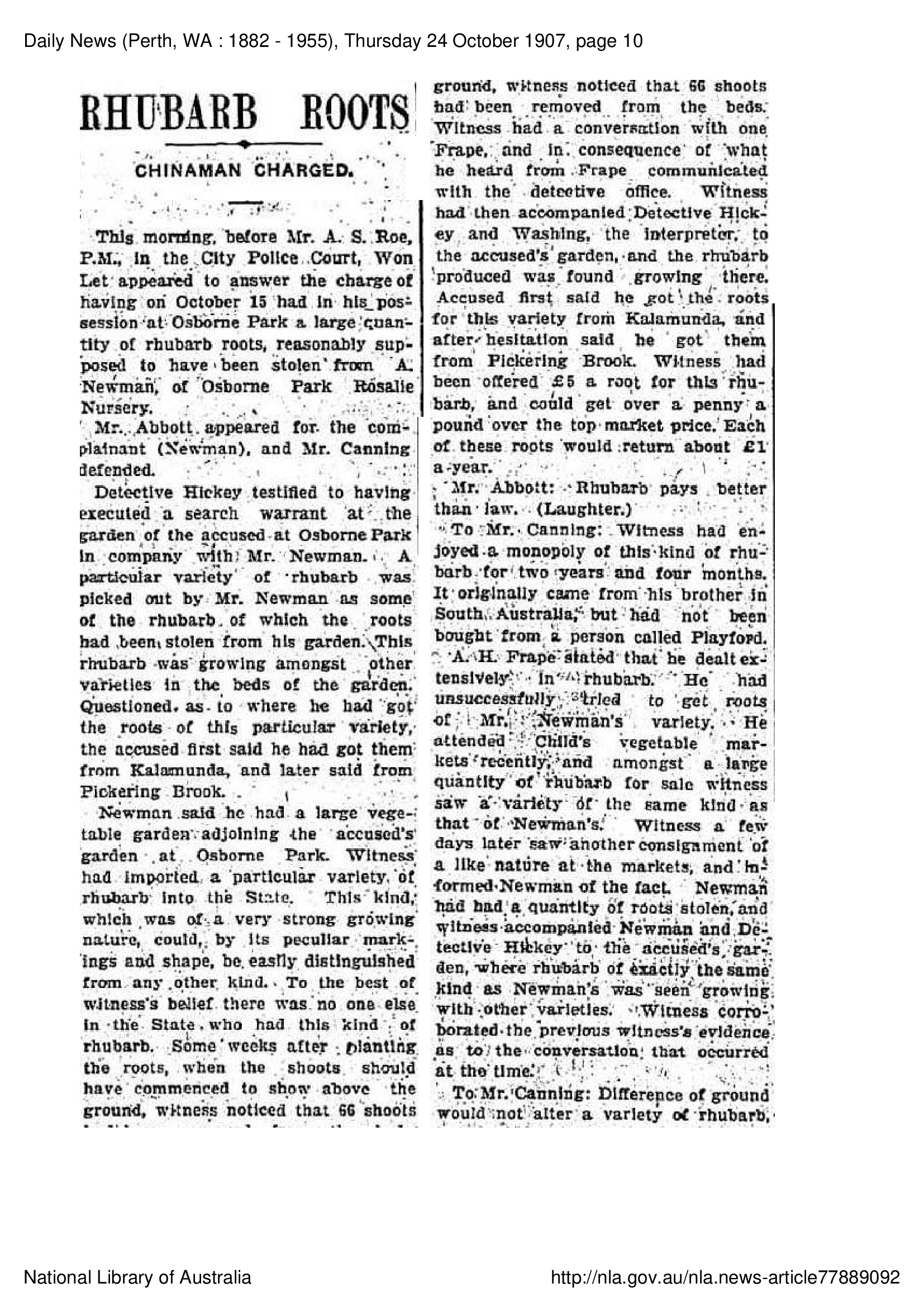 Rhubarb Roots - Won Lett charged with stealing rhubarb