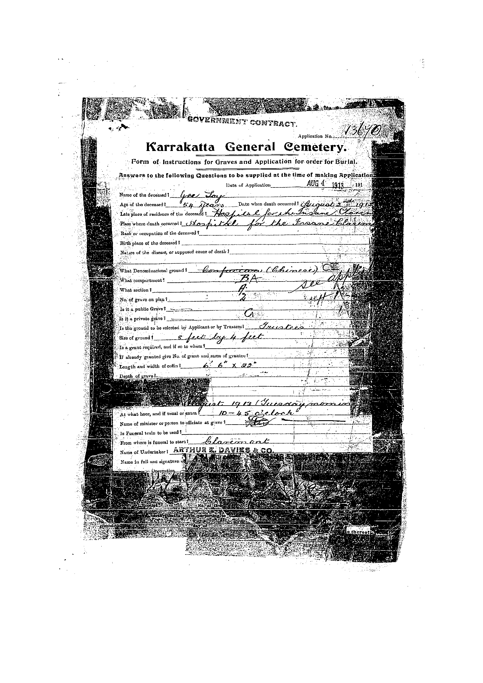 Gee Loy Karrakatta Cemetery record