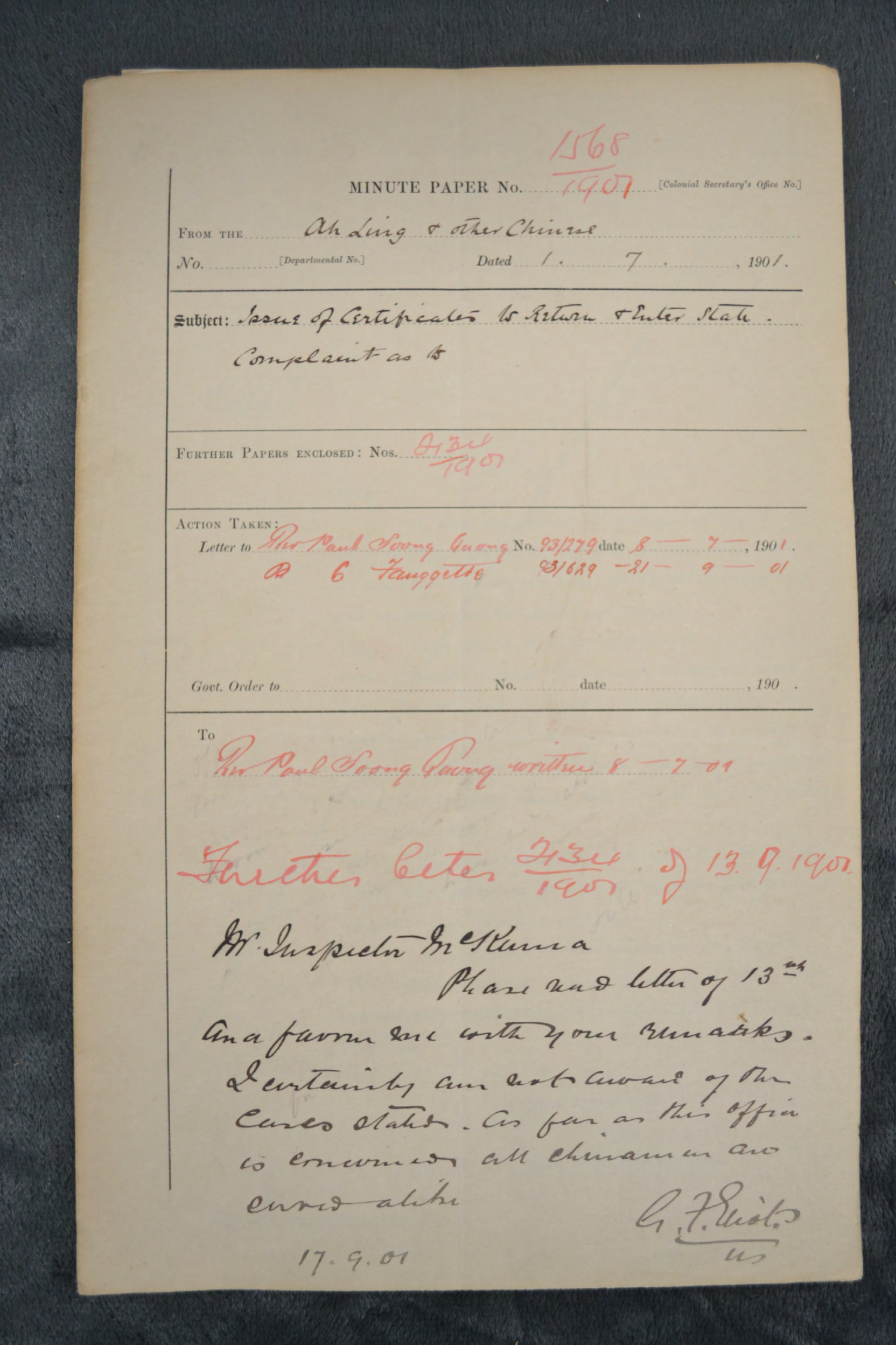 Ah Ling, Paul Soong Quong and others 1901-1568