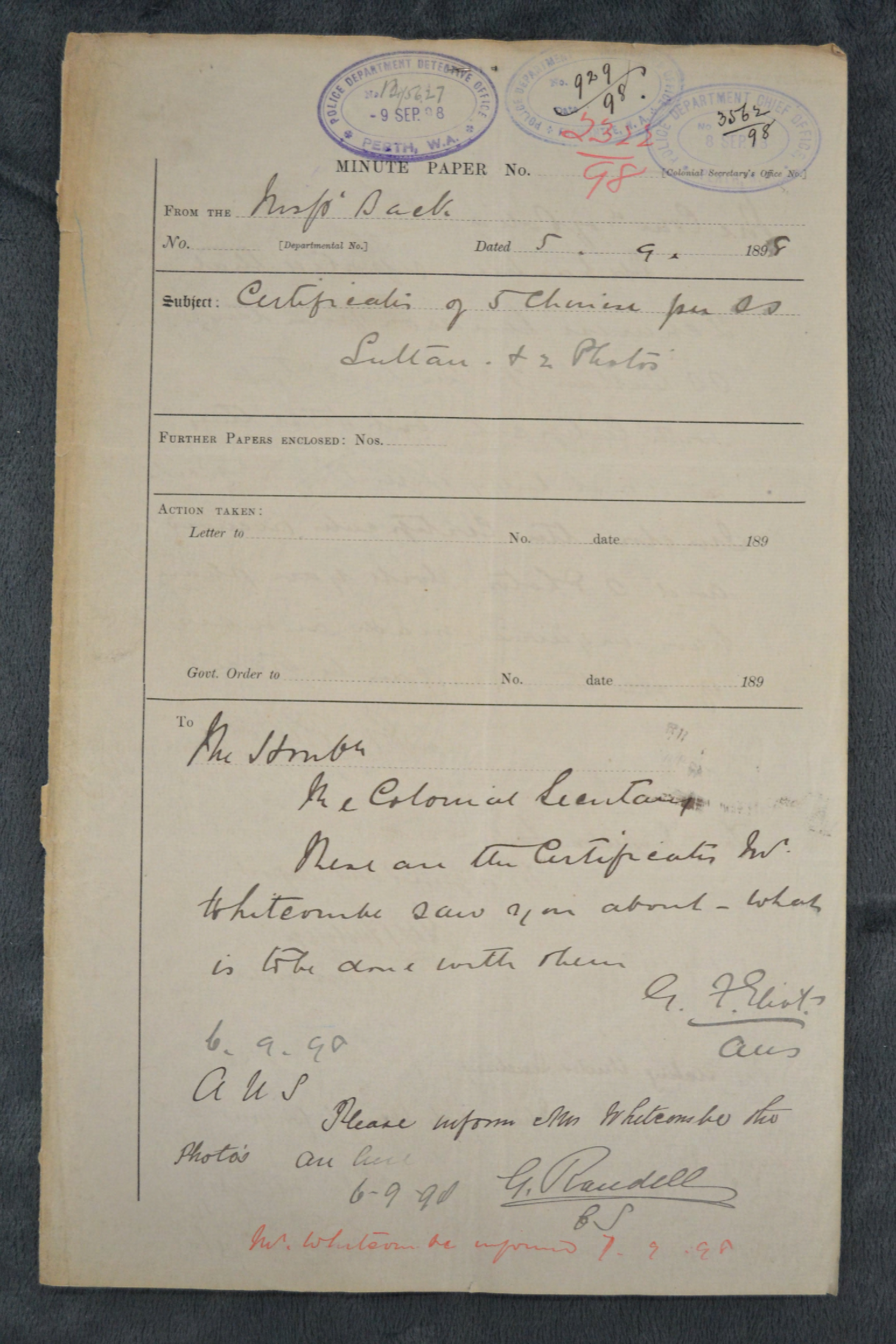 Ah Won, Ah See, Ah Hing (3), Ah Shick &amp; Ah Hong (6) 1898-2322