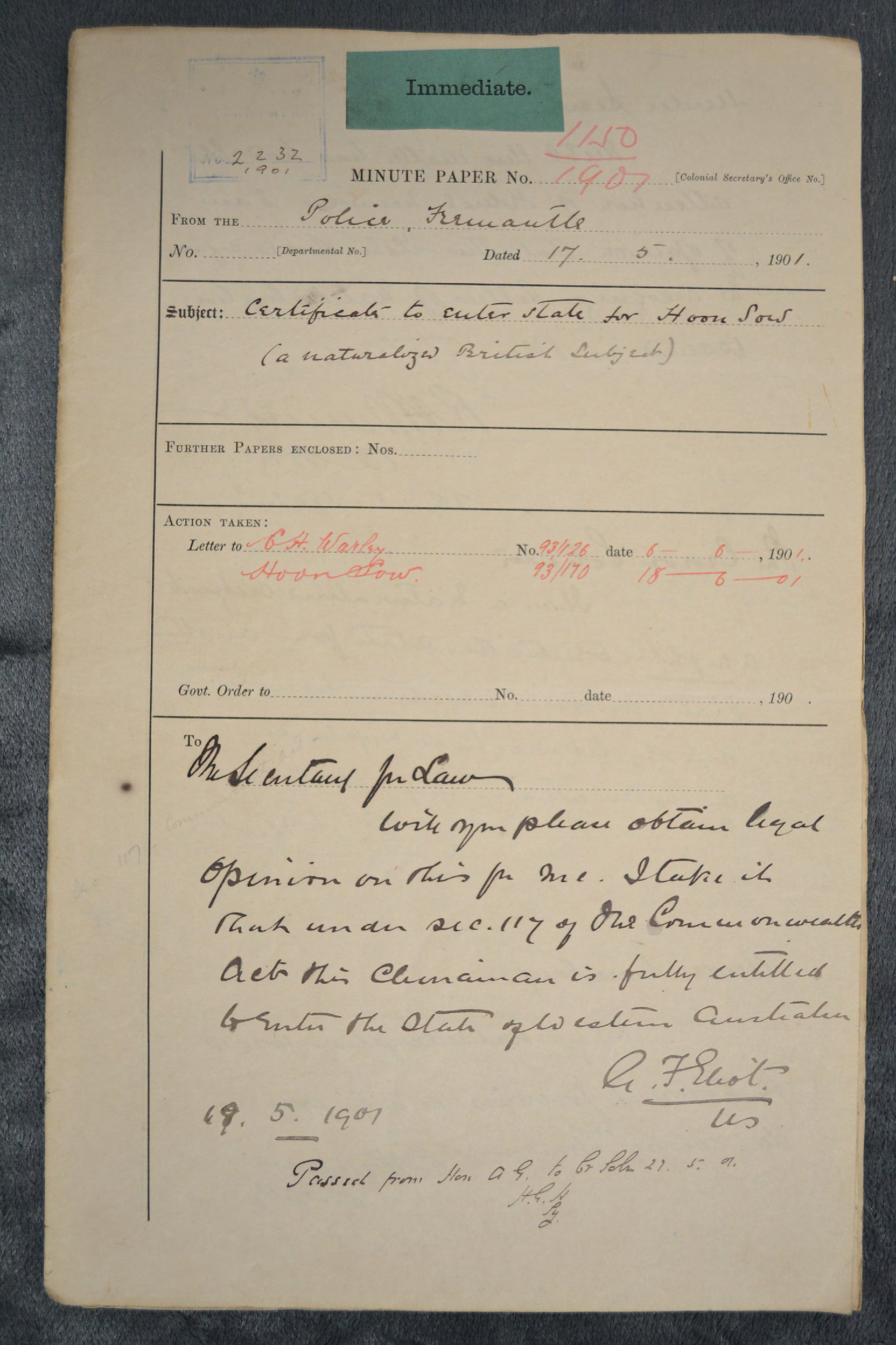 Andrew Hoon Sow (or Saw) 1901-1150