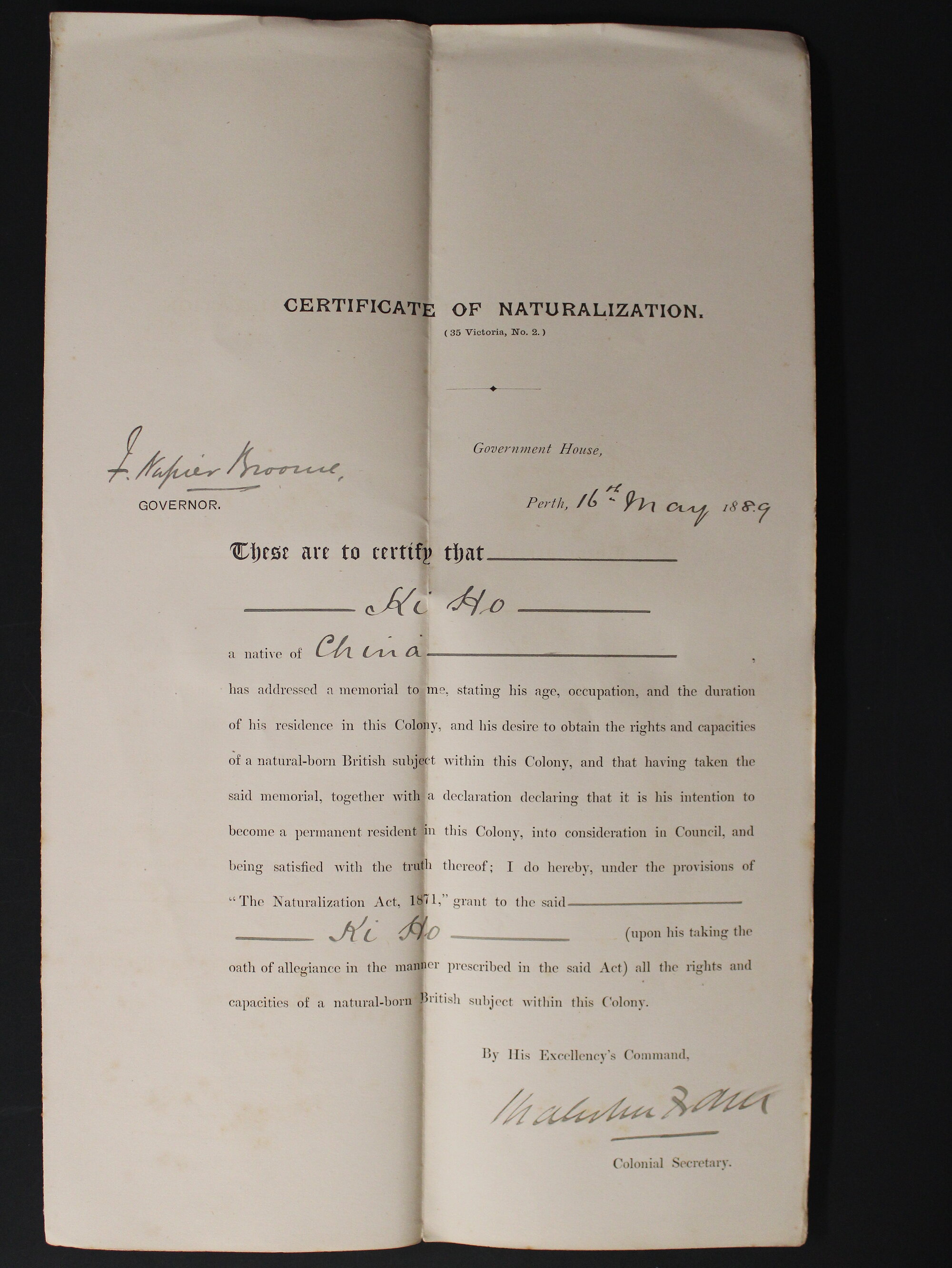 Naturalization Certificate - Ki Ho