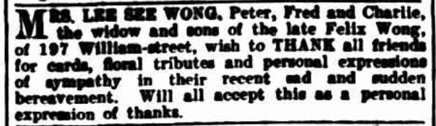 Bereavements - Felix Wong, 1935