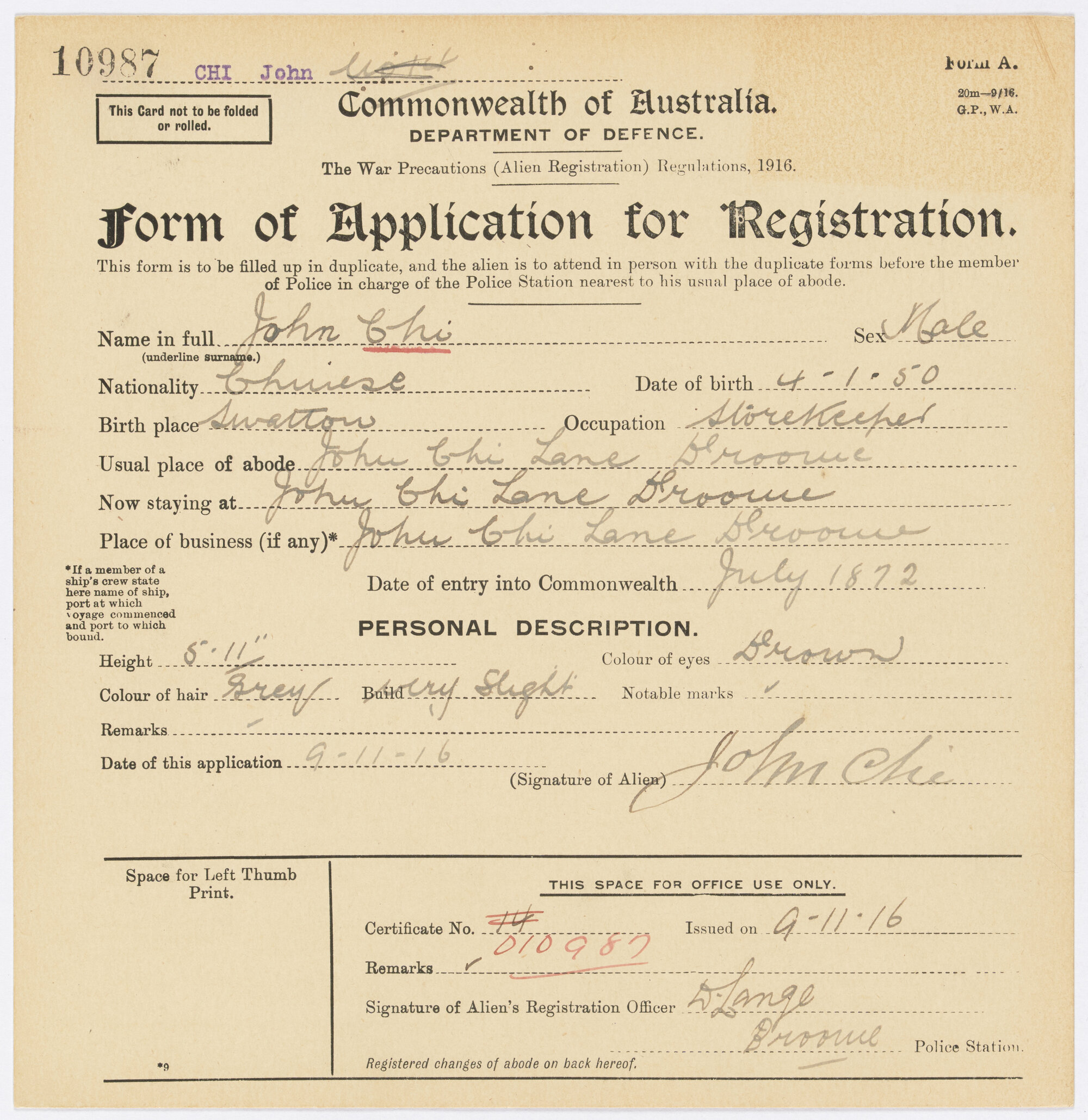 Alien Registration Card