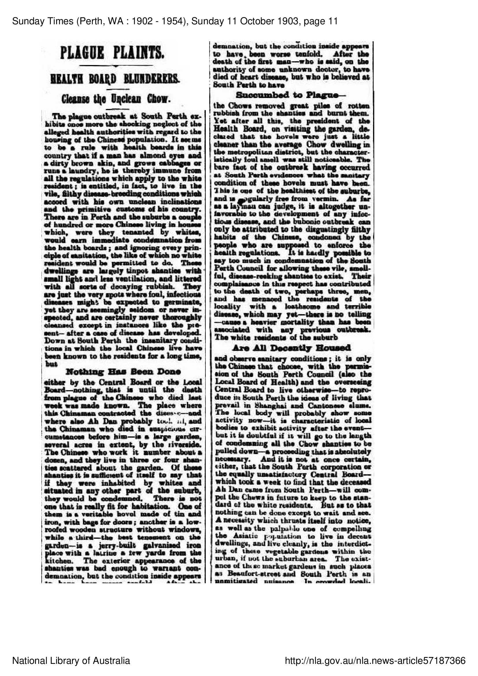 Plague Plaints, 1903