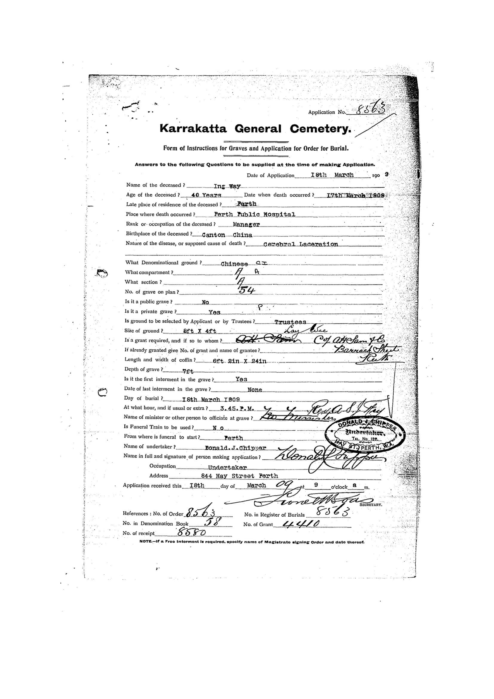 Ing Way Karrakatta Cemetery record