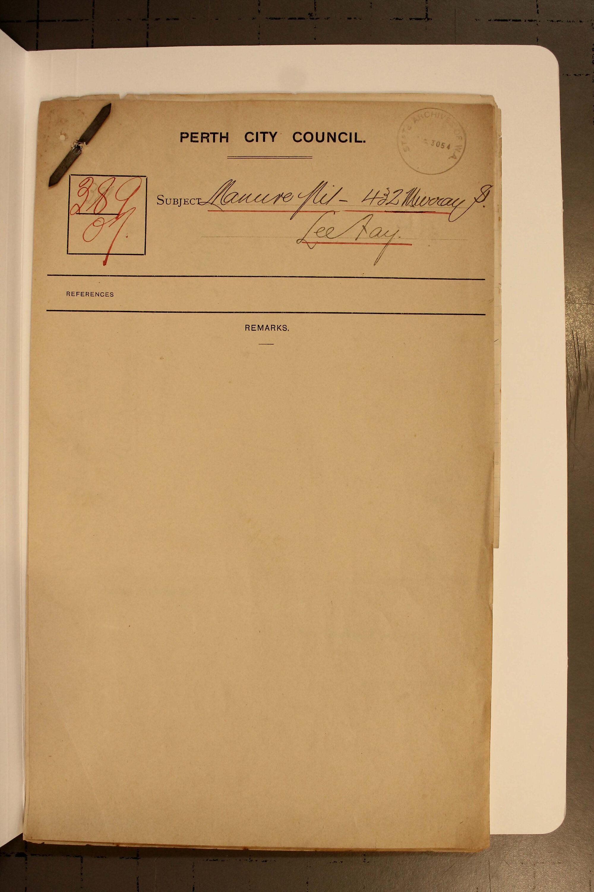 SRO File 'Manure Pit - 432 Murray St - Lee Fay', 1907