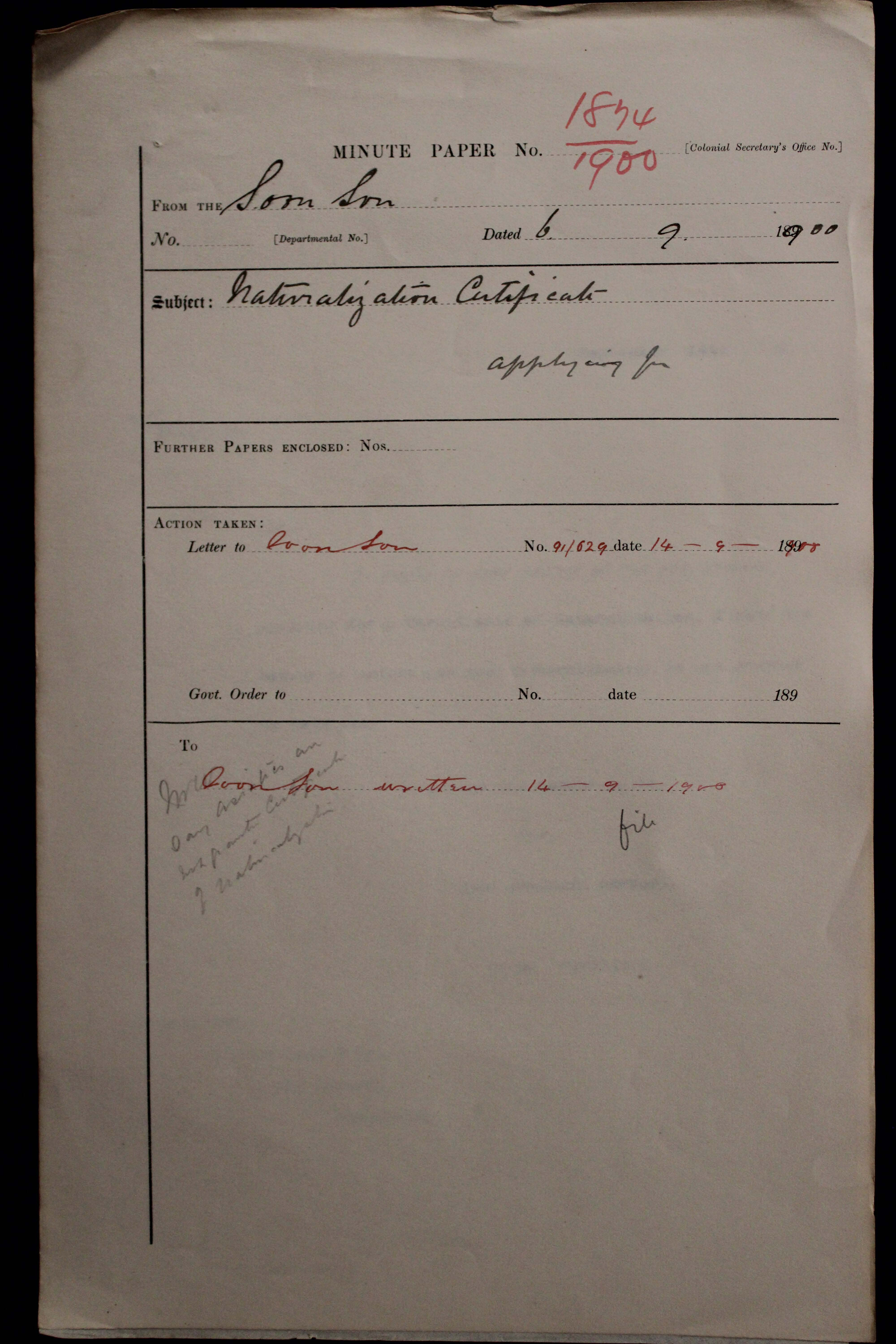 Soon Son 1900-1874 naturalisation