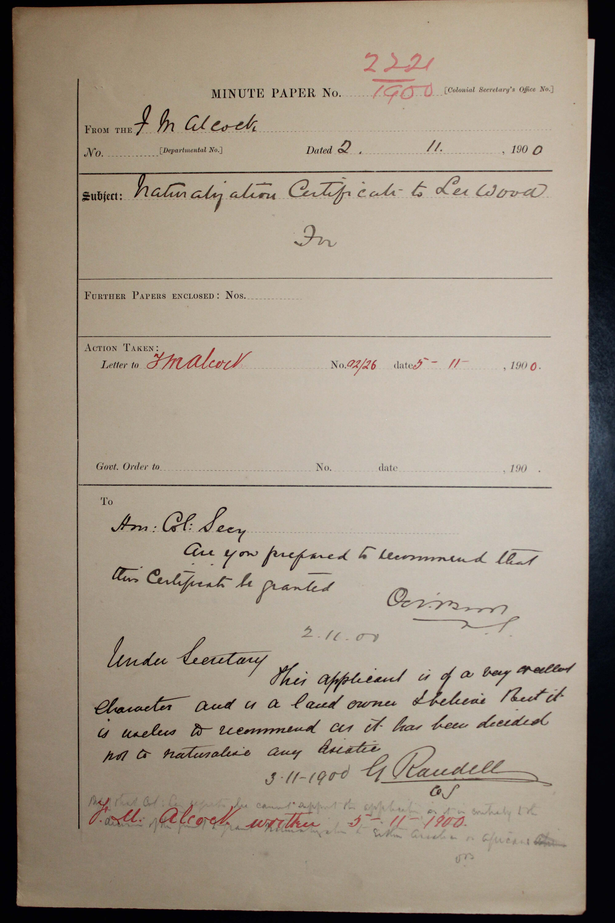 Lee Wood 1900-2221 naturalisation