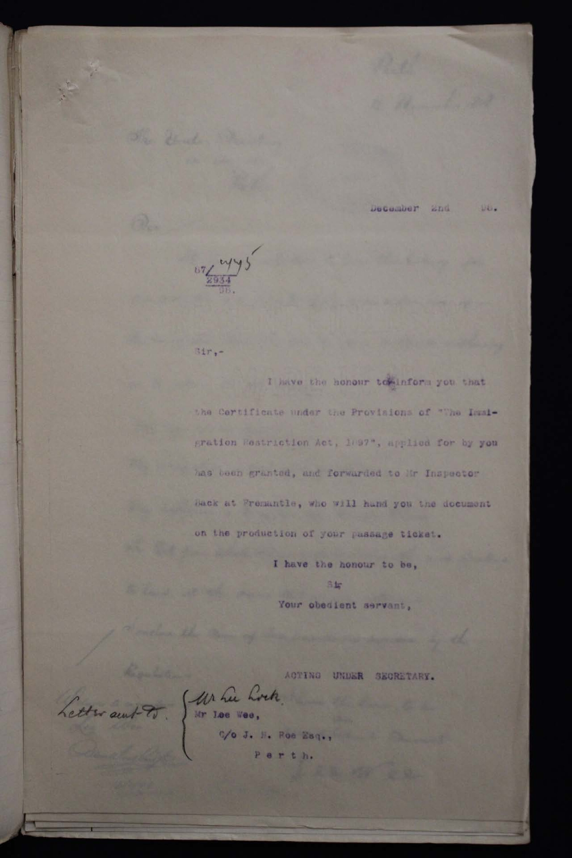 Lee Wee, Lee Lock 1898-2934