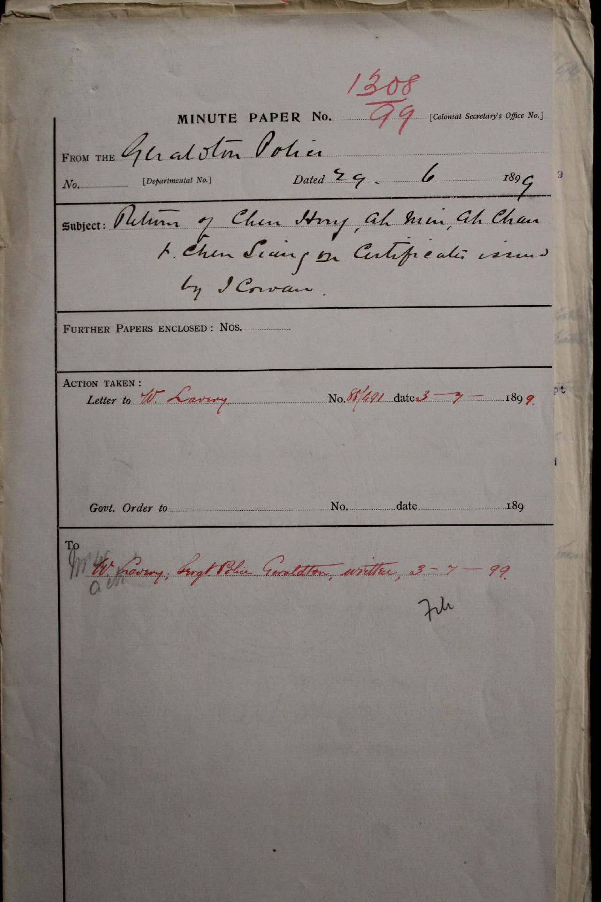 Chen Hong, Ah Min, Ah Chen, Chen Siang 1899-1308